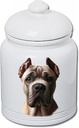 Best of Breed Cane Corso Fawn Dog and Cat Ceramic Treat Jar 9" Tall Air Tight Seal All White