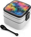 Colorful Spider Web Double Layer Bento Box Lunch Box with Spoon Leakproof One-piece Stackable for Work Travel