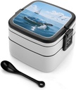 Sea Turtle Bento Box 1000ml Leak Proof Lunch Container with Removable Dividers & Spoon - BPA-Free PP Stackable Lunch Box for Work, Office, Picnic, Travel, Dining Out