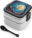 In The Magical Forest Night Sky Bento Box Leak-Proof Double Layered Lunch Containers with Spoons And Invisible Handle, Portable Lunch Boxes for Work Picnic Travel