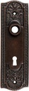 Renovators Supply Manufacturing Door Back Plate Brass 7 1/4 in. Escutcheon Cover Ornate Doorplate in Oil Rubbed Bronze Finish with Keyhole