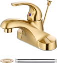 Aolemi Bathroom Faucets Arc 4 Inch Centerset Bathroom Sink Faucet Single Handle Vanity Faucet with Supply Lines,with Lift Rod Drain Assembly,Brushed Gold