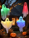 Halloween Decorations Outdoor Indoor 4 Pack Hanging Ghosts Halloween Haunted House Light Up Kit Decor for Tree House Yard Porch Window Bedroom Party