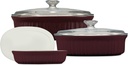 CorningWare Ceramic Bakeware Set with Lids Chip and Crack Resistant Stoneware Baking Dish, Microwave, Dishwasher, Oven, Freezer and Fridge Safe, 6-Piece French Cabernet