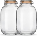 Glass Jars with Airtight Lids, 2 Pack - 1 Gallon Wide Mouth Storage Mason Jars with Hinged with 1 Replacement Silicone Gaskets for Fermenting, Canning, Preserving