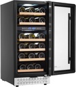 Happybuy 28 Bottle Dual Zone Wine Cooler - A Delight for Wine Aficionados! This mini wine fridge, with a glass door, adjustable shelves, and digital temperature control.