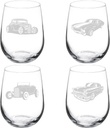 MIP Set of 4 Wine Glass Gift Goblet Classic Cars Hotrod Collection (17 oz Stemless)