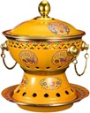 Single Person Small Hot Pot Cloisonne Copper Hot Pot, Commercial Household Cooking Pot, Anti Scalding Handle(Yellow), 20.5*25cm