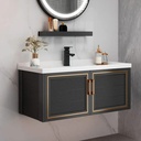 KunMai 35.8" Floating Bathroom Vanity with Sink, Modern Wall Mounted Black Vanity Cabinet with Ceramic Basin, Gold Hardware & Space-Saving Design for Small Bathrooms