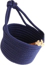 VALINK Wall Hanging Storage Basket, Small Hanging Storage Basket Decorative Organizer Bin for Home Living Room Bedroom Office Kitchen Bathroom, Blue, Cotton, Cone, Rustic