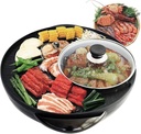 Hot Pot with Grill 2 in 1, Multifunctional Smokeless Korean Barbecue Grill, Indoor Electric Hotpot Grill Combo, Capacity for 3-5 People, Non-stick Black 110v