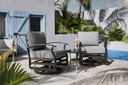 Outdoor Patio Furniture Set, 3 Piece Aluminum Metal Chairs Swivel Rocker, Overstuffed Washable Cushions Bistro Set for Porch, Balcony, Deck, Garden Grey