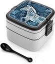 Blue And Light Blue Style Bento Box with Compartments Double Layer Bento Lunch Box with Spoon And Handle All-in-One Adult Lunchbox Leakproof Lunch Container for Work Picnic Travel