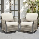 Wicker Swivel Rocker Patio Chairs, Patio Wicker Chairs Swivel Rocker Set of 2 Comfy Glider Rocking Chair Outdoor Conversation Furniture Set for Deck Porch Sunroom Backyard, Beige