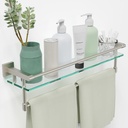 Bathroom Glass Shelf with Towel Bar, 24 inch Bathroom Glass Shelf Wall-Mounted Shelves Tempered Glass Sink Toilet Organizer Decorative Storage (Brushed Nickel, 24IN)