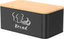 Metal Bread Box With Bamboo Cutting Board Lid, Easy Cleaning Breathable Bread Storage Container for Kitchen Countertop(black)