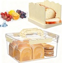 Bread Box with Slicer & Ice Chilled Condiment Caddy, Portable Airtight Bread Storage Container with Lid Handle for Kitchen Counter, Bread Keeper for Homemade Bread,Toast, Bagel, Cookies, Beige