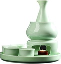 Jese Sake Set and Cups with Warmer Traditiol Porcelain Ceramic hot Drink Set 8 Pieces Includes 1 Stove 1 Heating Bowl 1 Bottle o