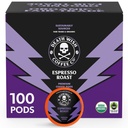 Death Wish Coffee - Single Serve Pods - Dark Roast Coffee Pods - Made with USDA Certified Organic - Extra Kick of Caffeine (100 Count (Pack of 1), Espresso Roast)