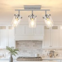 FadimiKoo 3-Lights Kitchen Light Fixtures Ceiling Mount, Brushed Nickel Adjustable Semi Flush Mount Ceiling Light with Clear Glass, Multi-Directional Track Spotlights for Kitchen Hallway Bathroom