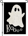 CROWNED BEAUTY Halloween Ghost Garden Flag 12x18 Inch Double Sided Small Burlap for Outside Boo Black Holiday Yard Decoration CF1079-12