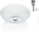 Tempered Deco Glass Luxuryhome Bathroom Sink in Crystal engraving Elegant | Top Mount Basin | Vanity Countertop Sink Bowl with Pop Up Drain |Surface Finish Glossy | FW-LA659