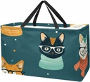 Reusable Grocery Bag Cute Hipster Cute Cats Large Stand Up Tote Shopping Bag with Reinforced Handles