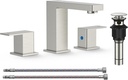 FORIOUS Brushed Nickel Bathroom Vanity Faucet 3 Hole, 8 Inch Widespread Square Bathroom Sink Faucet with Metal Pop-Up Drain and cUPC Supply Lines Included for Restroom, Lavatory, Basin Sink