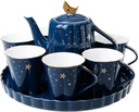Coffee Pot Kettle Whistle Teapot Household Ceramic Coffee Set Restaurant Starry Combination Cold Kettle Coffee Tea Cup with Tray Large Capacity