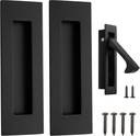 Malimali Pocket Door Pull and Edge Pull Set, Stainless Steel Pocket Door Hardware Recessed Pocket Door Handle Flush Finger Pulls Rectangular Barn Door Handle (Matte Black, 3 Pack)