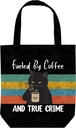 Funny Black Cat Tote Bag - Cat Gifts for Women Cute Canvas Tote Bag - Reusable Birthday Bags - Book Tote (Black Coffee Cat)