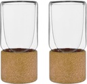 Freezeable Double Walled Insulated Glass, 12 oz, Highball Drinking Glasses with Cork Coaster for Drinks, Beer, Whiskey, Cocktails and Juice, Set of 2, Clear