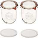 Weck Tulip Jars 1 Liter - Large Sourdough Starter Jars with Wide Mouth, Glass Lids and Keep Fresh Covers - Suitable for Canning and Storage (2 Pack)