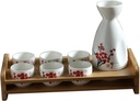 Ceramic Sake Set Sake Set 1 Sake Pot 6 Cups with Bamboo Shelf Sake Cup Set Traditional Ceramic Cups Crafts Wine Glasses