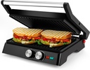 Pukomc Panini Grill Press,Sandwich Maker Press,Contact Grill, 1400W Non-Stick Grill, 60-Minute Timer, 180 Degrees Opening, Stainless Steel