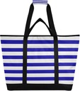 Insulated Cooler Bag 30L, Navy Blue White Stripes Large Reusable Grocery Bags for Hot/Cold Food Delivery Bag Thermal Tote for Travel Beach Picnic