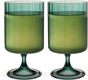 Twine Malachite Stemmed Optic Goblet Tumblers, Vintage Ribbed Drinking Glasses for Cocktails, Wine, Juice, Iced Coffee, Elegant Glassware, Wedding Gifts, Home Bar, 12 oz, Set of 2, Green