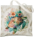 Summer Beach Tote - Floral Sea Turtle Canvas Tote, Women's Turtle Lovers Gift, Reusable Grocery Bag