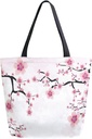 Floral Flower Canvas Tote Bag - Large Women's Casual Shoulder Handbag, Japanese Cherry Blossom Reusable Multipurpose Heavy Duty Shopping Grocery Cotton Bag for Outdoors