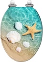Elongated Toilet Seat seashell summer beach sea water Resin Toilet Seat with Quietly Close Quick Release Hinges Decorative Toilet Seat with Cover Easy to Clean and Install Beach Theme Decor