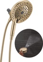 Delta 6-Setting In2ition 2-in-1 Dual Shower Head with Handheld High Pressure ProClean Spray, Brushed Gold Detachable Shower Head with Hose, 1.75 GPM Flow Rate, Champagne Bronze 75655CZ