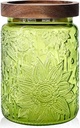 Glass Jar with Airtight Wood Lid – 24 OZ Kitchen and Pantry Canister, Decorative Vintage Storage Container for Candy, Coffee, Cookie, Cereal, Flour, Sugar, Tea, Apothecary, Green Sunflower