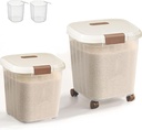 2Pack Clear Airtight Food Storage Containers with Measuring Cup 20 lbs & 30 lbs PP Plastic Bins for Flour, Rice, Pet Food Wheeled & Non-Wheeled Dry Goods Organizers