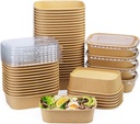 50 ​Pack 19 oz Paper Bowls, Disposable Food Containers with Lids, Rectangular Disposable Bowls, Disposable Salad Bowls with Lids for Diet Salad, Ice Cream, Yogurt, Party Food