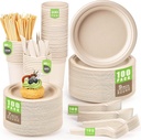 Gezond Compostable Paper Plates - 700pcs Biodegradable Heavy-duty Brown Plates Set for Party