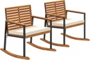Outsunny Outdoor Rocking Chair Set of 2, Acacia Wood Outdoor Rockers with Armrests, Cushion, Patio Wooden Rocking Chair Set for Garden, Balcony, Porch, 353 lbs. Capacity, Cream White