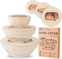 3 Pack Beeswax Cotton Bowl Covers for Bread Proofing, 8/10/12 Inch Reusable Elastic Cloth Food Covers, Washable Fabric Lids for Sourdough, Dough Rising and Kitchen Storage
