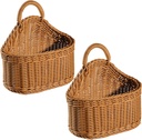 Hanging Wicker Baskets for Wall, Set of 2, Brown, Small Size, Wall Hanging Storage Baskets with Oval Handle, 7.48 in /19 cm Base, 8.27 in/21 cm Height, Multipurpose for Home Decoration and Storage