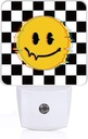 Smile Face Night Light, Plug-into Black and White Checkered Nightlight White LED Lamp, Energy Efficient Decor Desk Lamp for Bedroom Hallway Stairs Bathroom