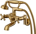 Bathtub Faucet Wall Mount Tub Faucet with Hand Shower 3 to 9 in Center Vintage Brushed Gold Wall Mount Tub Filler wall mount faucet 8 in Bathtub Faucet Set with Shower Diverter with Valve